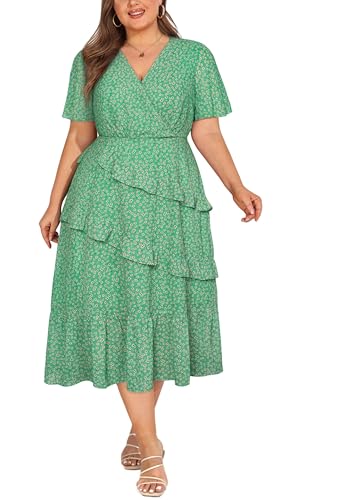 Womens Plus Size A Linien V AusschnittFreizeitkleid Rüschenärmeln Midikleid von Hanna Nikole