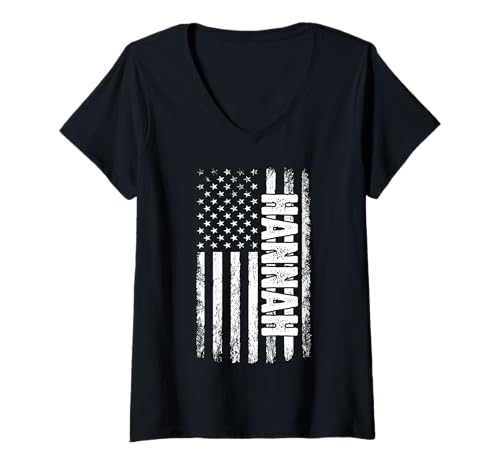 Damen Hannah persönlicher Name American Flag Retro Frauen lustig T-Shirt mit V-Ausschnitt Damen Hannah persönlicher Name American Flag Retro Frauen lustig T-Shirt mit V-Ausschnitt von Hannah Specialized First Girl Woman Name Tee