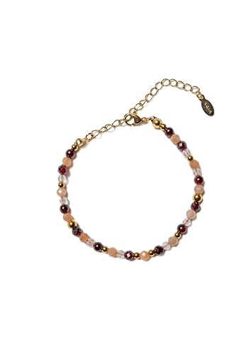 Hannah Store Löwe Bergkristall Sonnenstein Granat Premium Sternzeichen Armband mit Natursteinen eleganter Damen Schmuck verstellbares Naturstein Armband mit mehrfarbigen Edelsteinen von Hannah Store