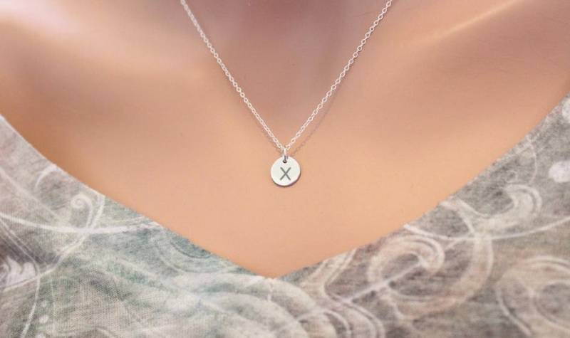 sterling Silber Initial X Halskette Charm Mit Gravur von HannahCatherines