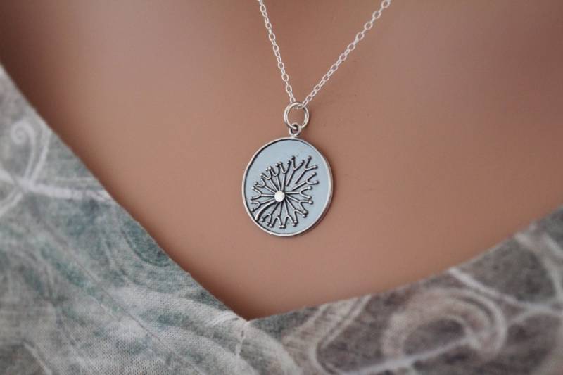 Löwenzahn-Anhänger-Halskette Aus Sterlingsilber Machen Sie Einen Wunschschmuck von HannahCatherines