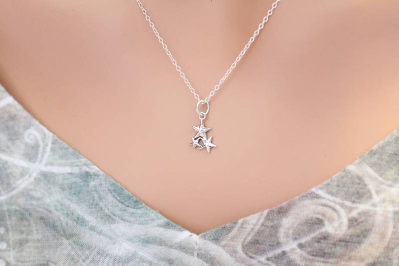 Sterling Silber Drei-Stern-Anhänger Halskette Sternhaufen Anhänger von HannahCatherines