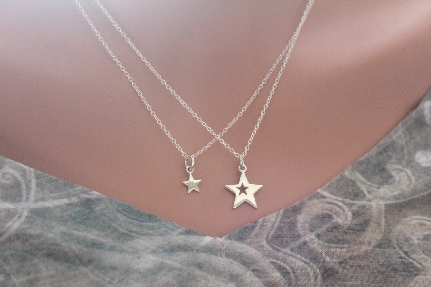 Sterling Silber Mutter Tochter Stern Halskette Set von HannahCatherines