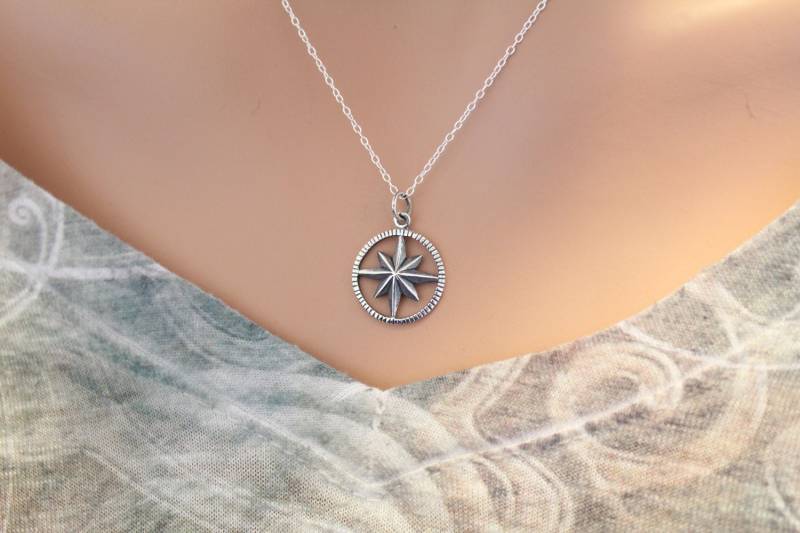 Sterling Silber Starburst Kompass Halskette Reise Schmuck von HannahCatherines