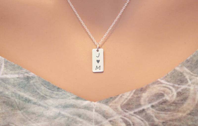 sterling Silber Initial Bar Halskette Personalisierter Zwei Buchstaben Anhänger von HannahCatherines