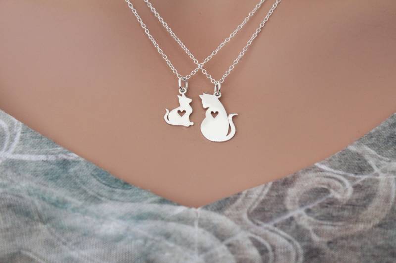 sterling Silber Erwachsene Mutter Mama Katze Und Baby Kind Kätzchen Halsketten-Set sterling Silber Erwachsene Mutter Mama Katze Und Baby Kind Kätzchen Halsketten-Set von HannahCatherines