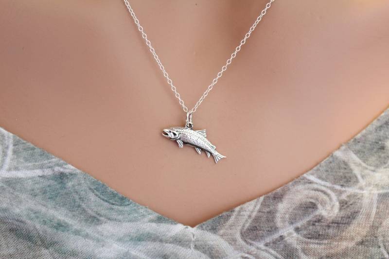 sterling Silber Forelle Halskette Fisch Charm Anhänger von HannahCatherines