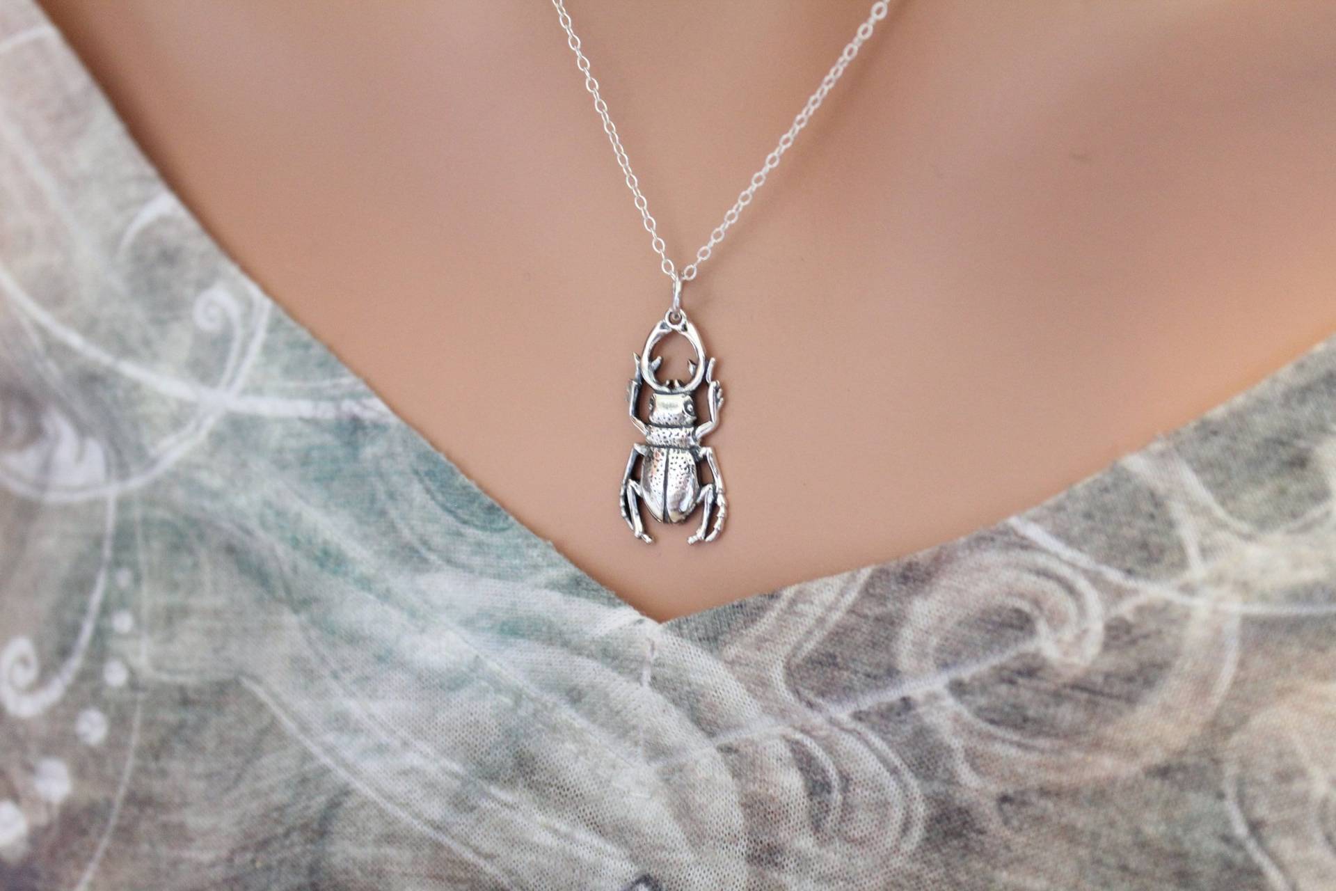 sterling Silber Hirsch Käfer Halskette Anhänger Schmuck von HannahCatherines