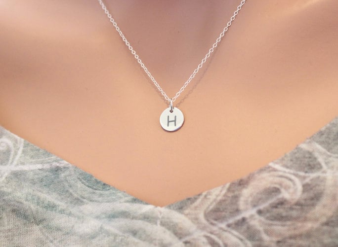 sterling Silber Initial H Halskette Charm Mit Gravur von HannahCatherines
