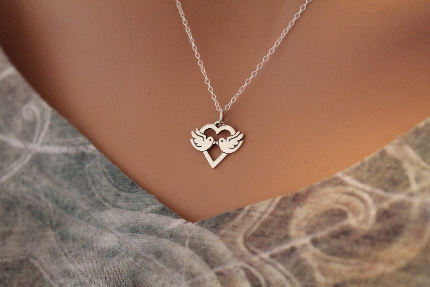 sterling Silber Liebe Vögel Herz Charm Halskette von HannahCatherines