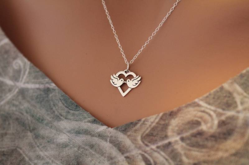 sterling Silber Liebe Vögel Herz Charm Halskette von HannahCatherines