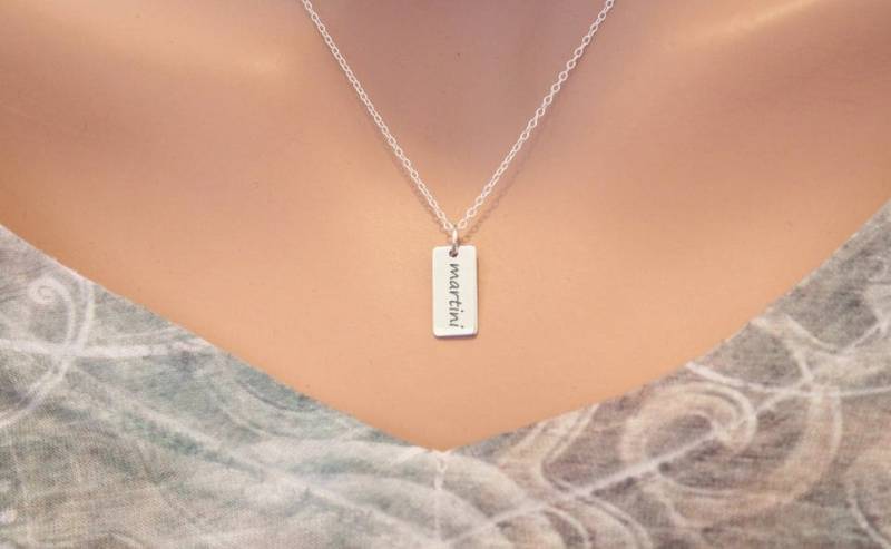 sterling Silber Martini Anhänger Halskette Charm Mit Gravur von HannahCatherines