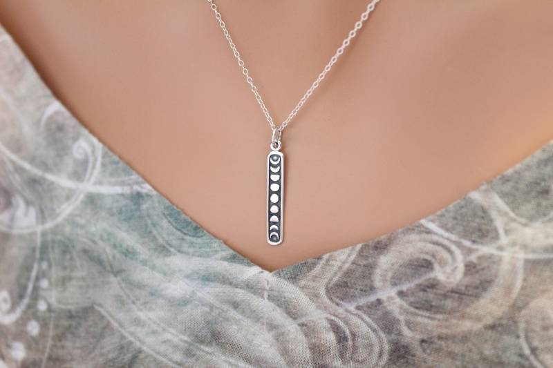 sterling Silber Mond Phasen Link-Halskette Celestial Charm Anhänger von HannahCatherines