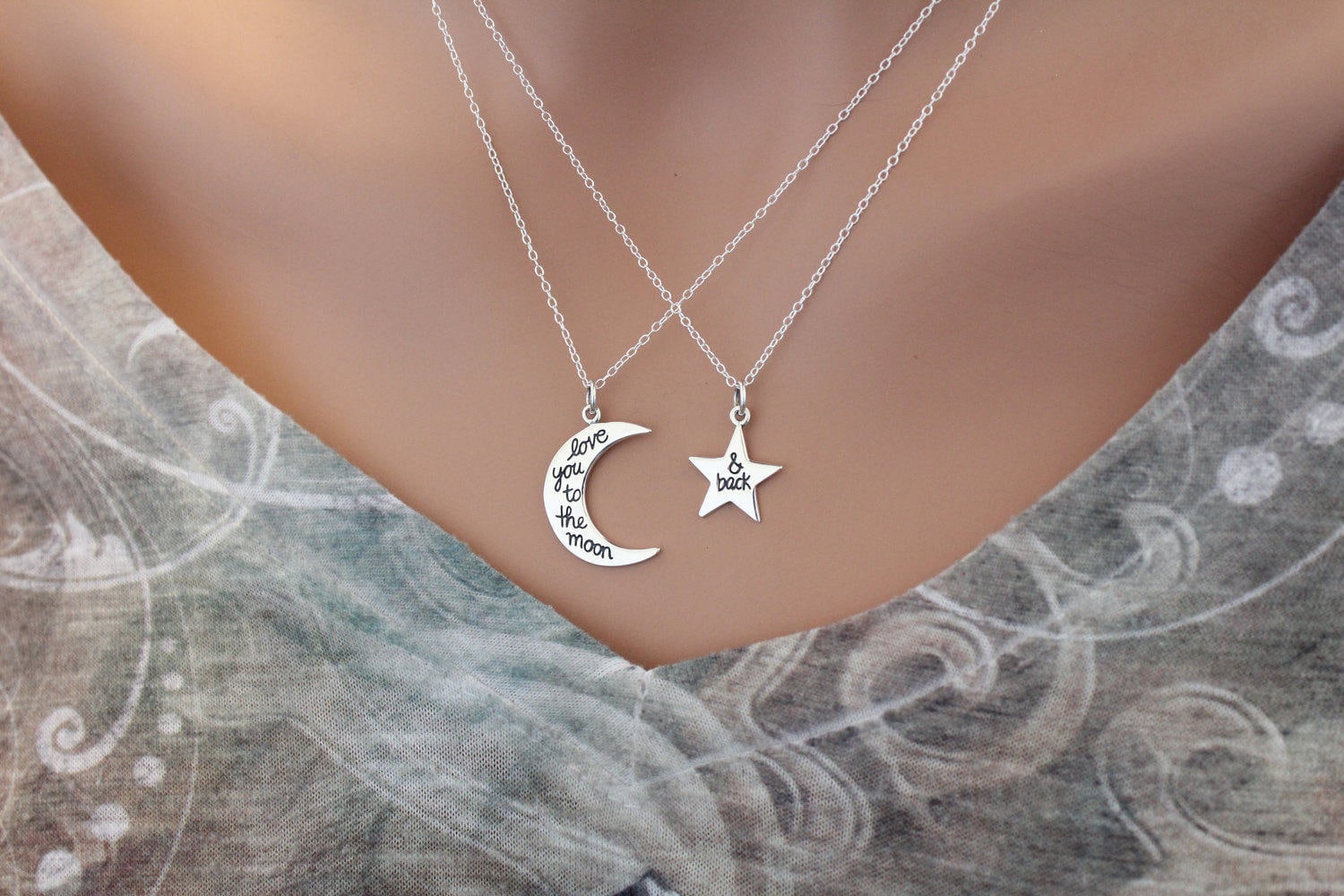 sterling Silber Mutter-Tochter-Halsketten-Set Ich Liebe Dich Bis Zum Mond Und Zurück von HannahCatherines