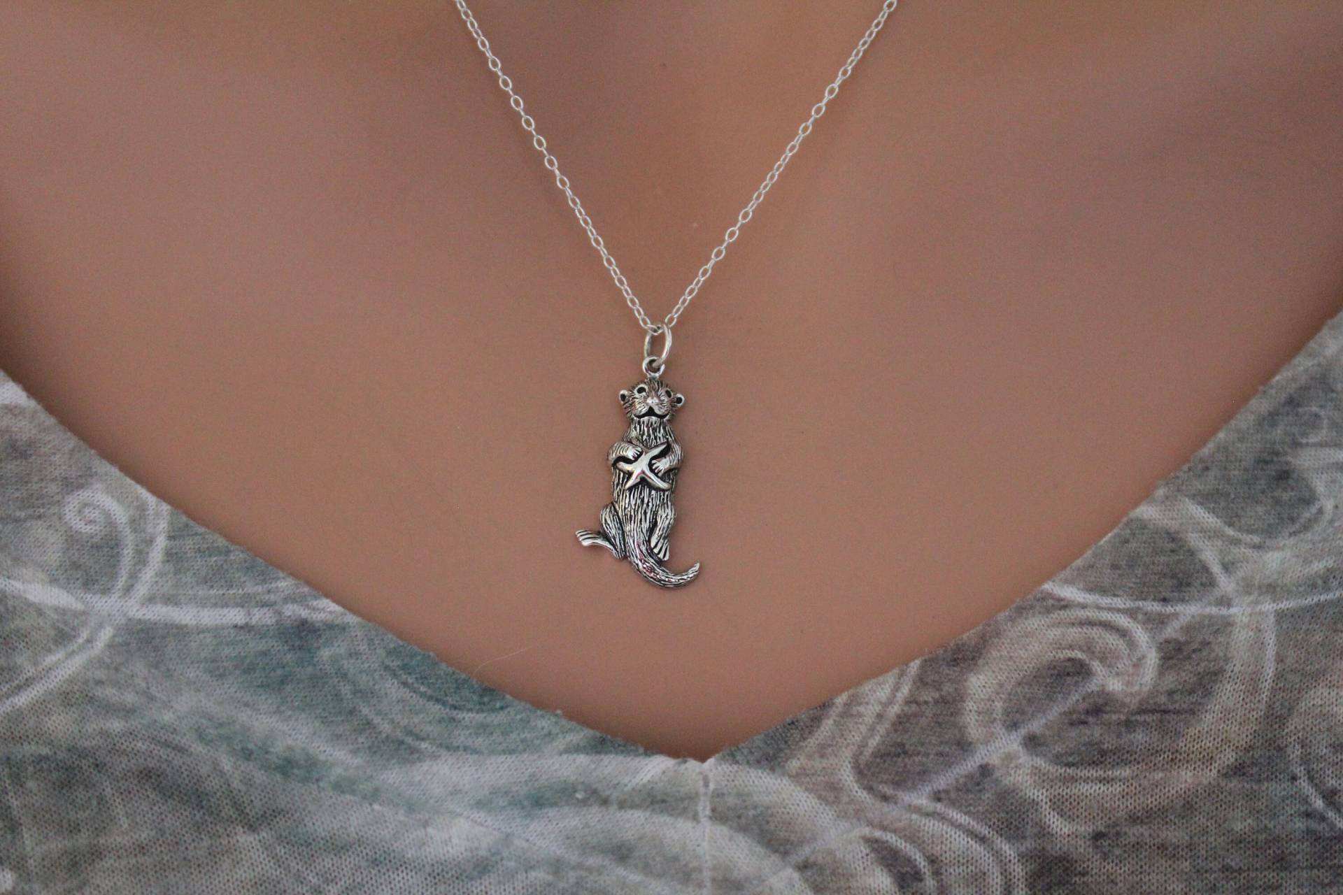 sterling Silber Sea Otter & Seestern Charm Halskette von HannahCatherines