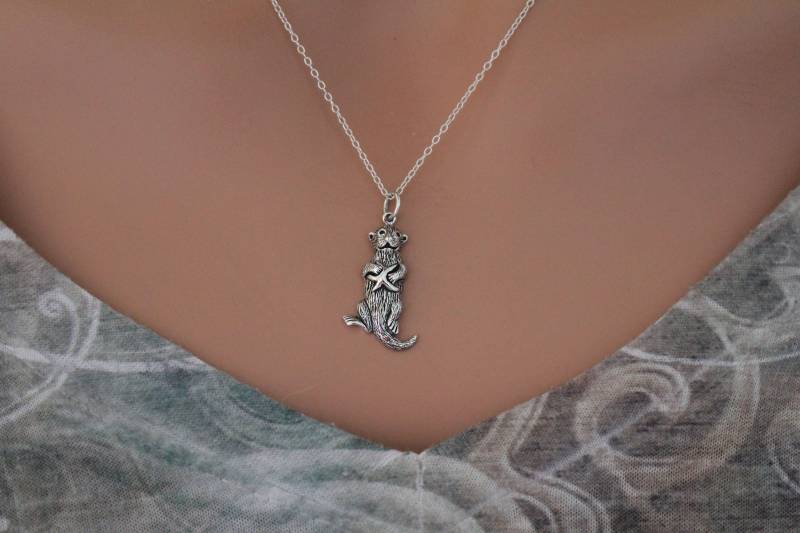 sterling Silber Sea Otter & Seestern Charm Halskette von HannahCatherines