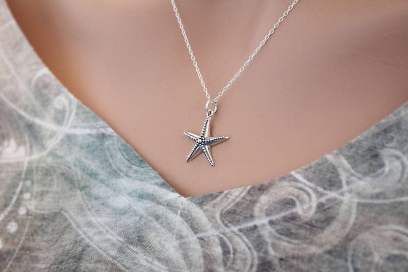 sterling Silber Seestern Halskette Ocean Charm Schmuck von HannahCatherines