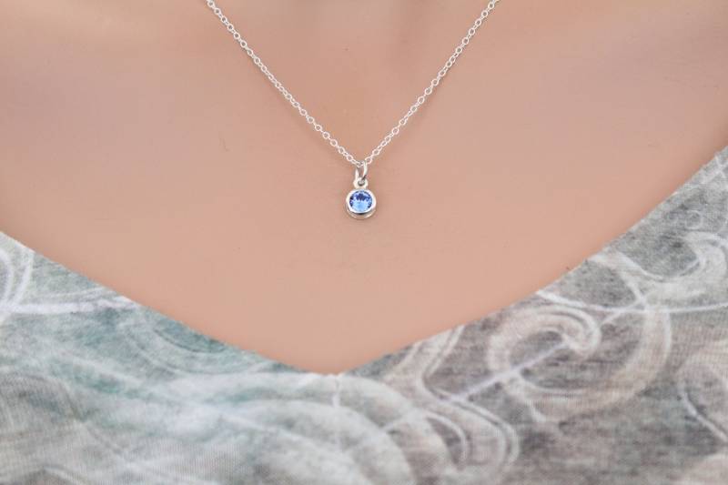 sterling Silber September Blauer Saphir Swarovski Kristall Birthstone Halskette von HannahCatherines