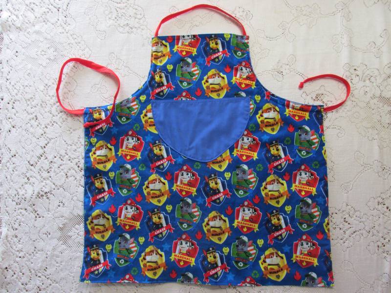 Paw Patrol Kinder Schürze - Wendeschürze Kleinkind Royal Blau & Rot Feuerwehr Und Rettung Taschenfront Größenverstellbar Bastelschürze von HannahsHomestead2