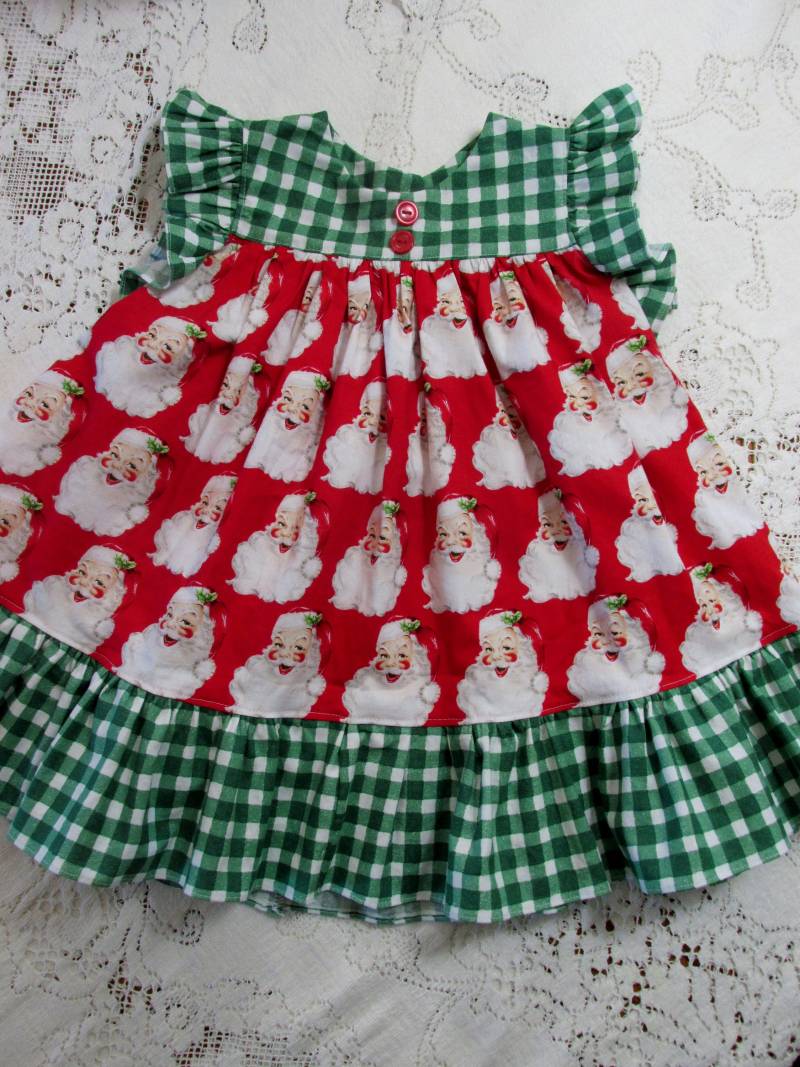 Santa's List Weihnachtskleid - Baby Kleinkind Und Mädchen Größen Rüschen Ärmel Grün Gingham Urlaub Kleid Vintage St. Nick von HannahsHomestead2