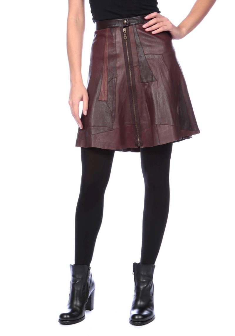 Brauner Leder Minirock Patchwork Getöpfert Mit Front Rv, Auf Bestellung von Hannaleatherfashion