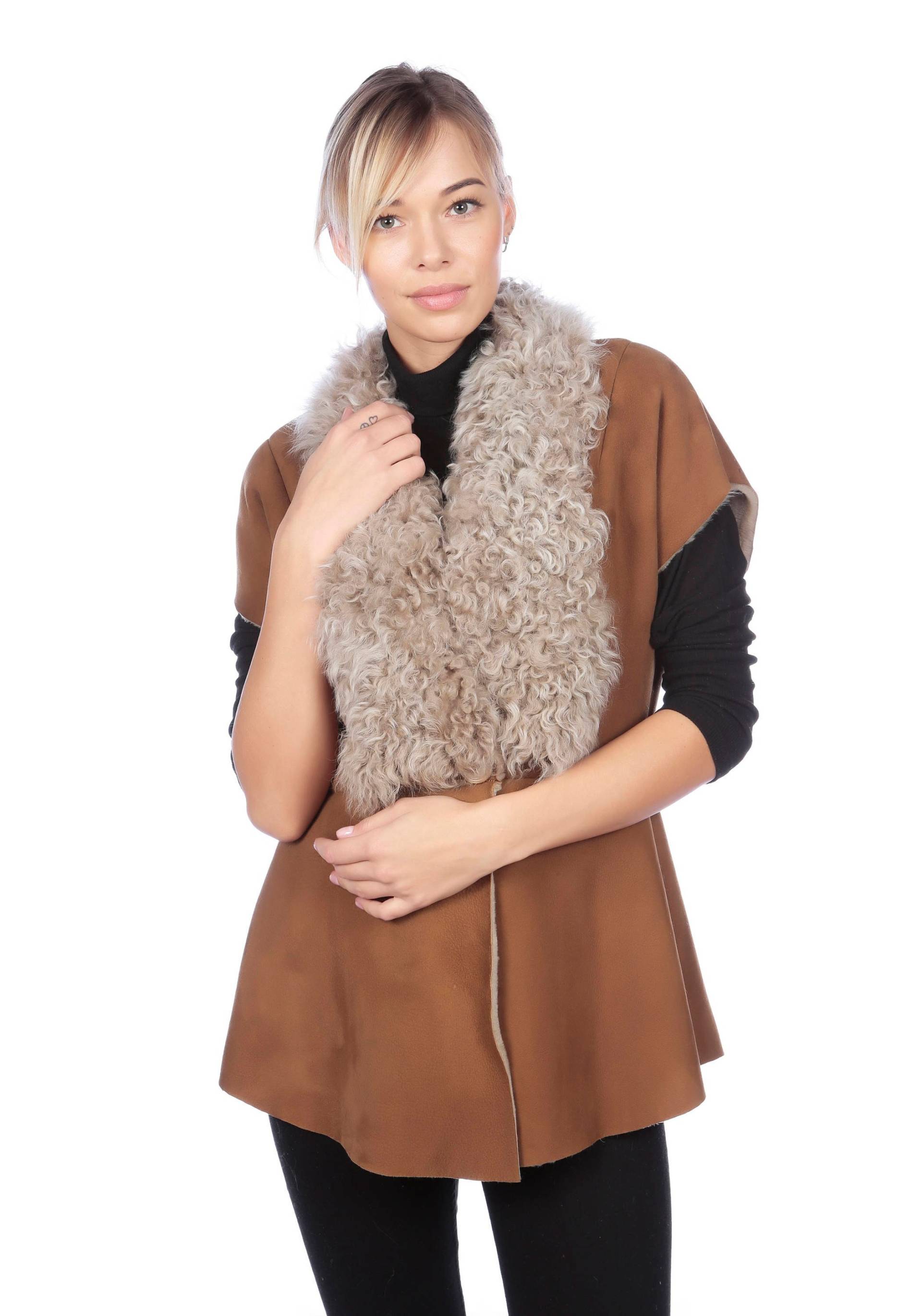 Merino Lammfell Kimono-Weste Gelockter Schaffellkragen, Größe M von Hannaleatherfashion