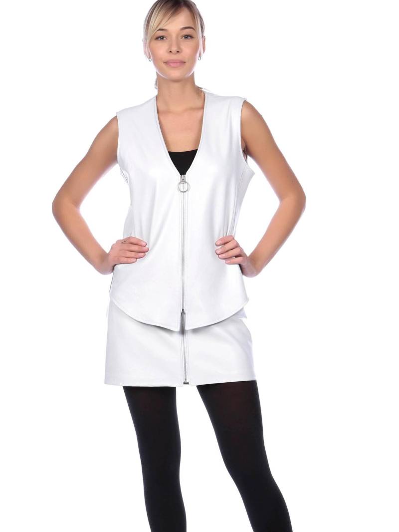 Weiße Nappa-Leder Reißverschlussweste Lederweste - Größe S von Hannaleatherfashion