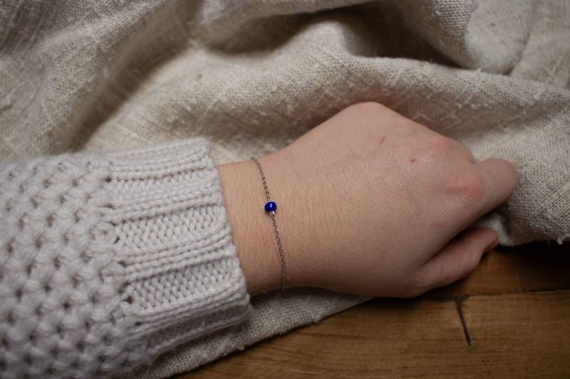 Blaue Perle An Platiniertem Armband/ Platinierter Fußkette - Hannischjewelry von HannischJewelry