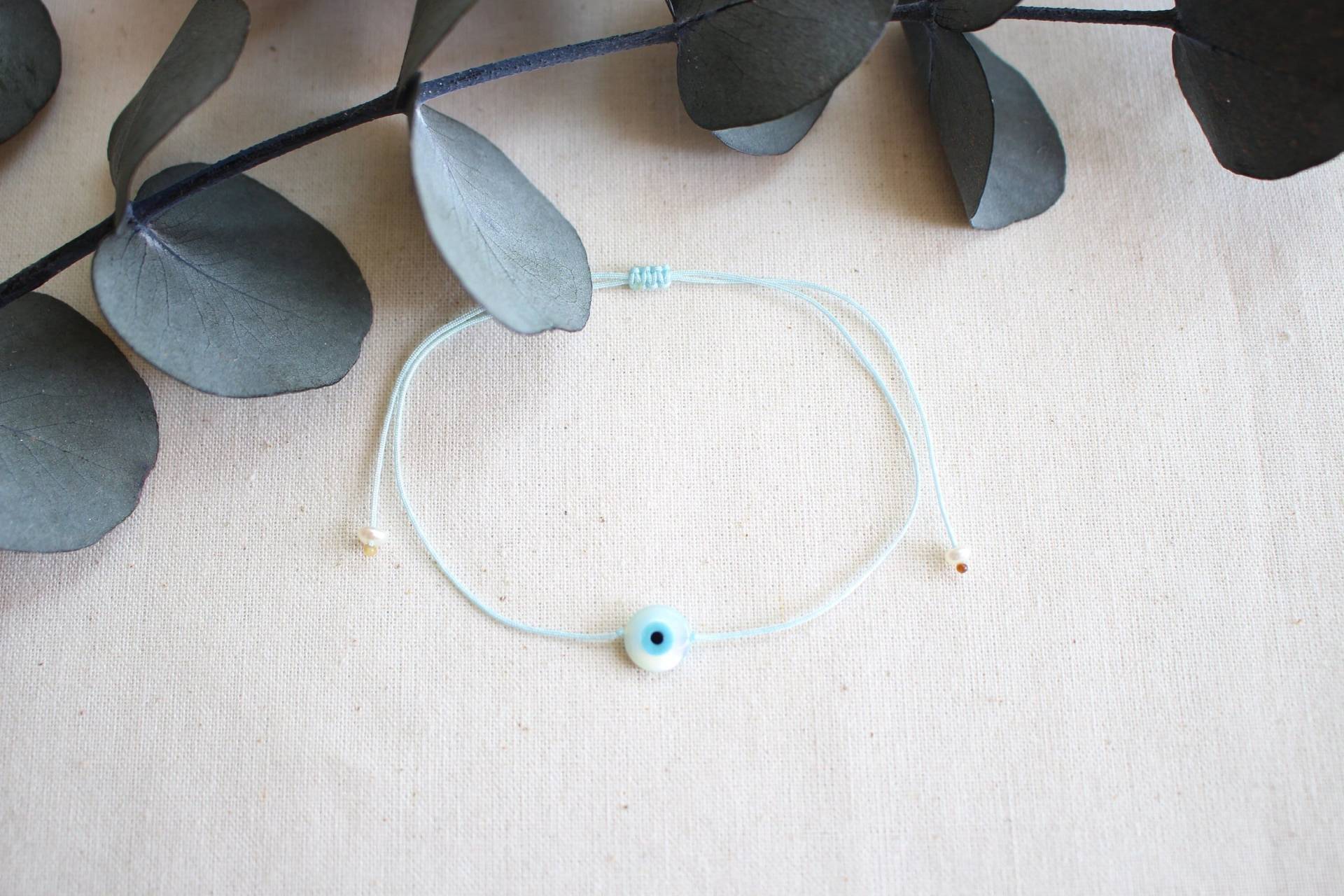 Kordel Perlmutt Süßwasserperle Evil Eye Armband/Fußkette - Hannischjewelry von HannischJewelry