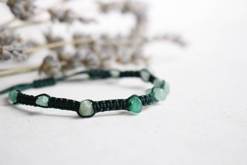 Makramee Aventurin Grün Chip Armband/Fußkette - Hannischjewelry von HannischJewelry