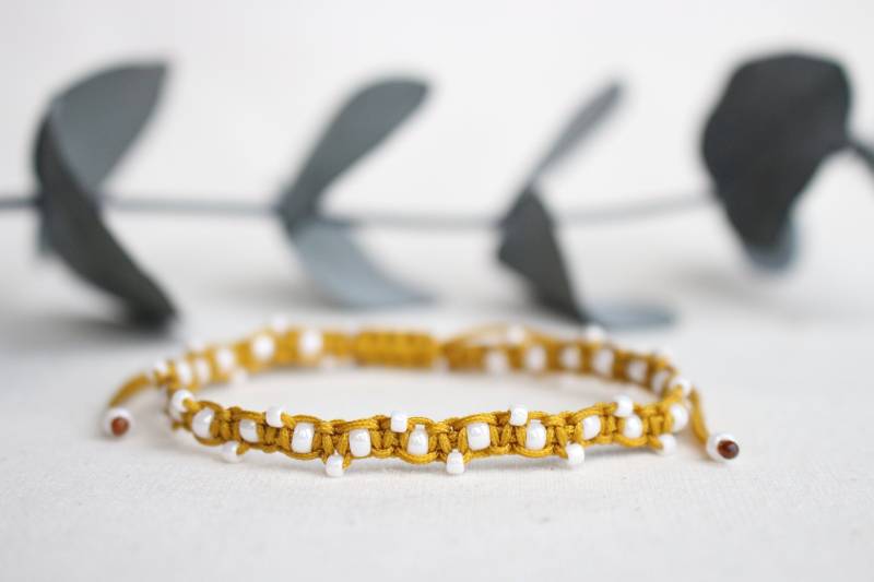 Makramee Perlmutt Perlen Armband/Fußkette - Hannischjewelry von HannischJewelry