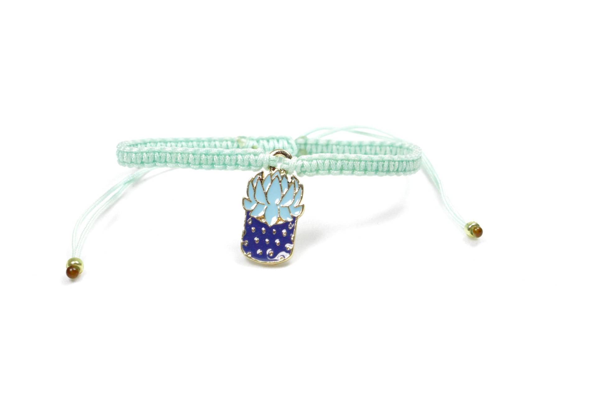 Makramee Sukkulente Kaktus Blau Mint Gold Armband/Fußkette - Hannischjewelry von HannischJewelry