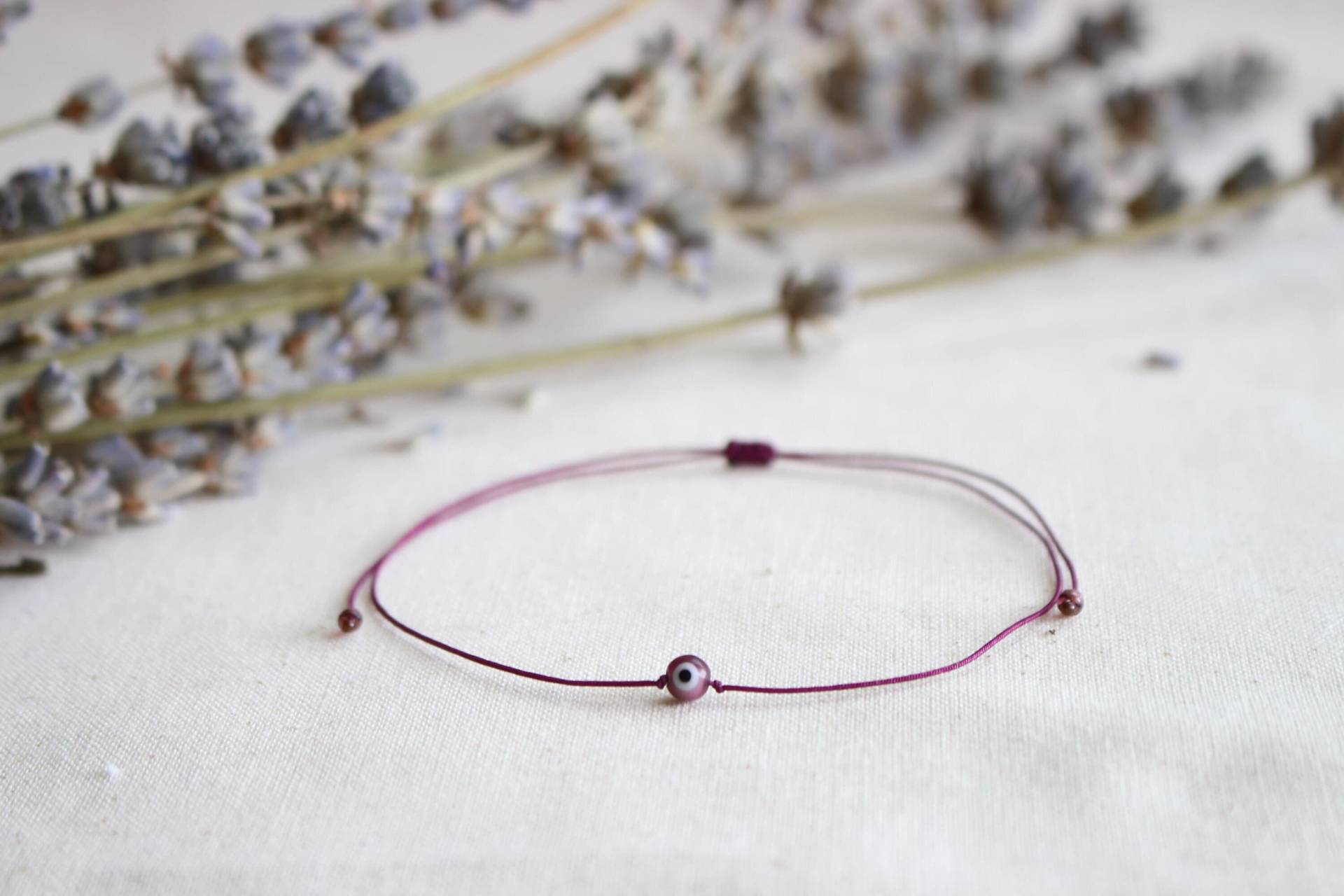 Ultra Slim Kordel Evil Eye Bordeaux Armband/Fußkette - Tinylittlepiecesshop von HannischJewelry