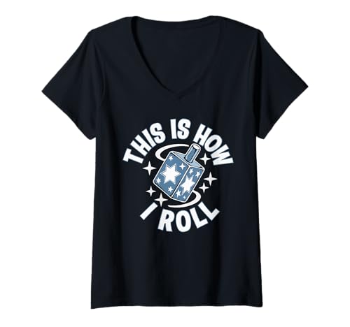 Damen Chanukah Jüdischer Feiertag Chanukah Dreidel Champion T-Shirt mit V-Ausschnitt Damen Chanukah Jüdischer Feiertag Chanukah Dreidel Champion T-Shirt mit V-Ausschnitt von Hannukah Jewish Holiday Dreidel Champion