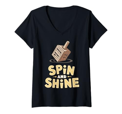 Damen Chanukah Jüdischer Feiertag Chanukah Dreidel Champion T-Shirt mit V-Ausschnitt Damen Chanukah Jüdischer Feiertag Chanukah Dreidel Champion T-Shirt mit V-Ausschnitt von Hannukah Jewish Holiday Dreidel Champion