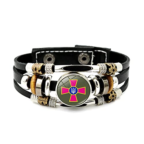 Hanomwood Ukraine Perlenarmband Für Männer Frauen Schmuck Ukraine Flagge Dreizack Symbol Druckknopf Armreif Mehrschichtiges Punk-Lederarmband, Ukraine-Stil, 13, Armband Hanomwood Ukraine Perlenarmband Für Männer Frauen Schmuck Ukraine Flagge Dreizack Symbol Druckknopf Armreif Mehrschichtiges Punk-Lederarmband, Ukraine-Stil, 13, Armband von Hanomwood