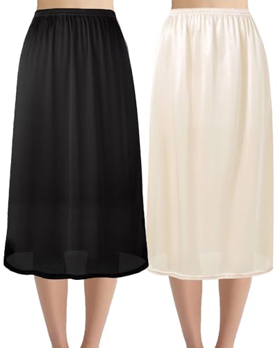 Hanpceirs 69/79cm 2 Stück Lang Röcke für Damen Unterrock Petticoat für Unter Kleider Extender Unterrock Lang Schwarz und Beige M von Hanpceirs