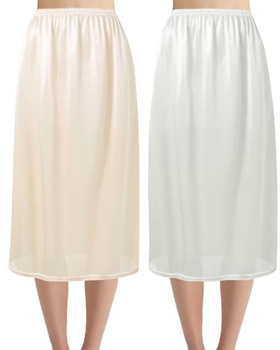 Hanpceirs 69/79cm 2 Stück Lang Röcke für Damen Unterrock Petticoat für Unter Kleider Extender Unterrock Lang Weiß und Beige XXL von Hanpceirs