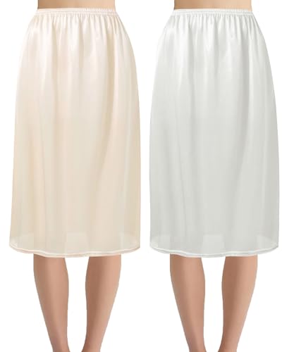 Hanpceirs 69/79cm 2 Stück Lang Röcke für Damen Unterrock Petticoat für Unter Kleider Extender Unterrock Weiß und Beige L von Hanpceirs