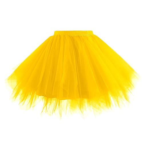 Hanpceirs Damen Karneval Kostüm Tüllrock 1950er Vintage Tüll Petticoat Rock Ballett Bubble Tutu Golden XL von Hanpceirs