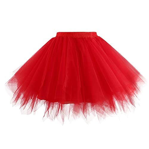 Hanpceirs Damen Karneval Kostüm Tüllrock 1950er Vintage Tüll Petticoat Rock Ballett Bubble Tutu Rot 2XL von Hanpceirs