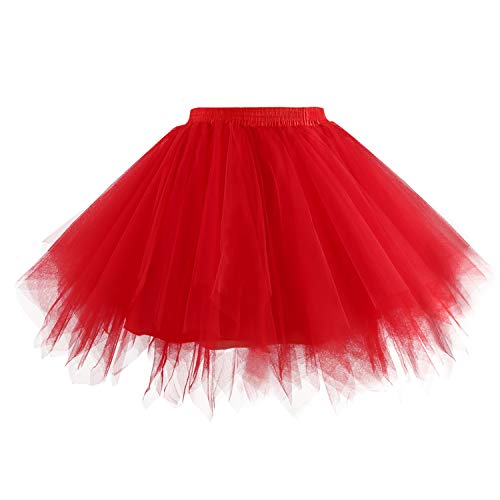 Hanpceirs Damen Karneval Kostüm Tüllrock 1950er Vintage Tüll Petticoat Rock Ballett Bubble Tutu Rot M von Hanpceirs