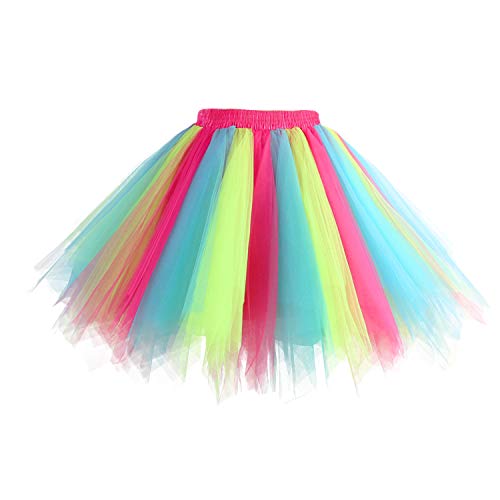Hanpceirs Damen Karneval Kostüm Tüllrock 1950er Vintage Tüll Petticoat Rock Ballett Bubble Tutu Regenbogen XL von Hanpceirs