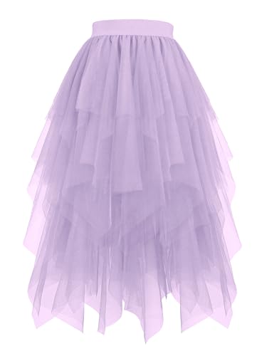 Hanpceirs Damen T¨¹ll R?cke High Low Layered Puffy Fee R?cke A-Linie Midi Rock Unregelm??iger Tutu Rock Lavendel XL von Hanpceirs