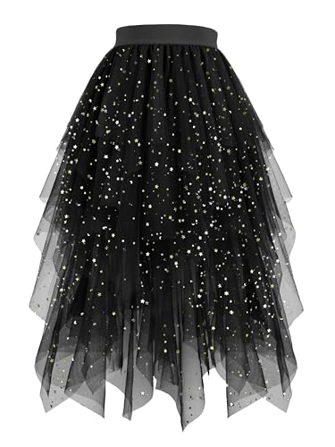 Hanpceirs Damen Tüll Röcke High Low Layered Puffy Fee Röcke A-Linie Midi Rock Unregelmäßiger Tutu Rock Schwarz Pailletten S Hanpceirs Damen Tüll Röcke High Low Layered Puffy Fee Röcke A-Linie Midi Rock Unregelmäßiger Tutu Rock Schwarz Pailletten S von Hanpceirs
