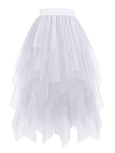 Hanpceirs Damen Tüll Röcke High Low Layered Puffy Fee Röcke A-Linie Midi Rock Unregelmäßiger Tutu Rock weiß M von Hanpceirs