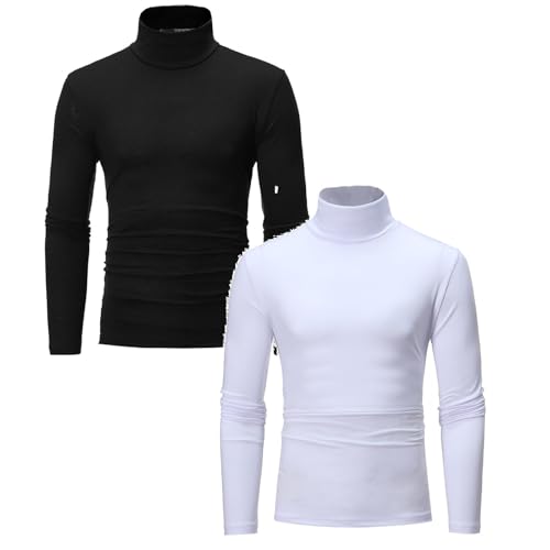 2 Pack Rollkragenpullover Herren Slim Fit Compression Rollkragen Rollkragenpullover Langarmshirt Baumwolle Freizeit Lang Unterhemd Longsleeve Einfarbig Basic Kompressionsshirt von Hanraz
