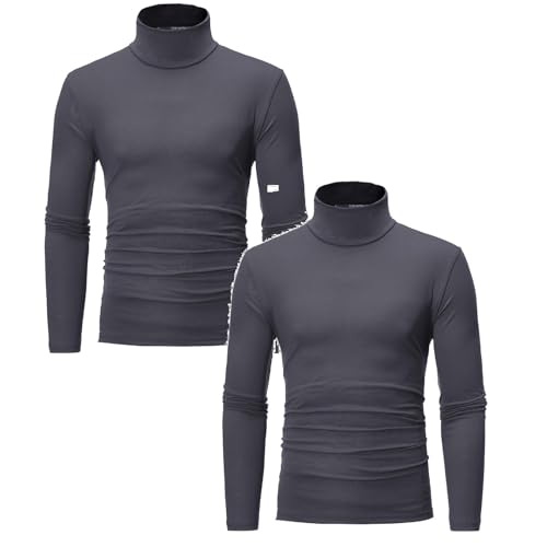 2 Pack Rollkragenpullover Herren Slim Fit Compression Rollkragen Rollkragenpullover Langarmshirt Baumwolle Freizeit Lang Unterhemd Longsleeve Einfarbig Basic Kompressionsshirt von Hanraz