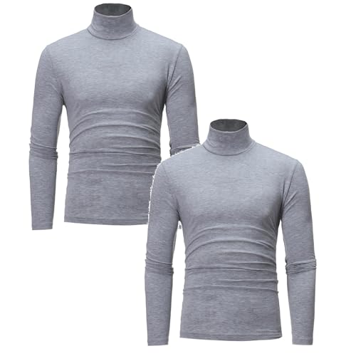 2 Pack Rollkragenpullover Herren Slim Fit Compression Rollkragen Rollkragenpullover Langarmshirt Baumwolle Freizeit Lang Unterhemd Longsleeve Einfarbig Basic Kompressionsshirt von Hanraz