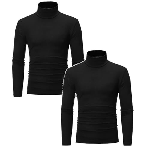 2 Pack Rollkragenpullover Herren Slim Fit Compression Rollkragen Rollkragenpullover Langarmshirt Baumwolle Freizeit Lang Unterhemd Longsleeve Einfarbig Basic Kompressionsshirt von Hanraz
